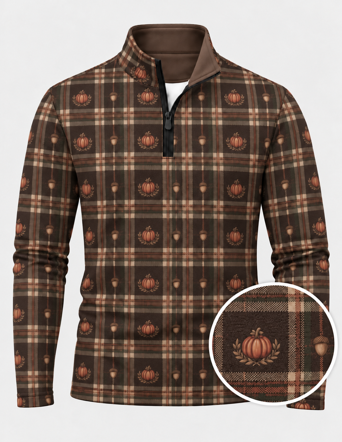 Thanksgiving Pumpkin Acorn Plaid Performance Golf Quarter-Zip Pullover