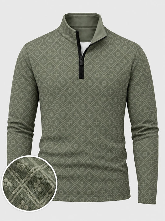Sage Green Floral Diamond Print Men's Golf Quarter-Zip Pullover