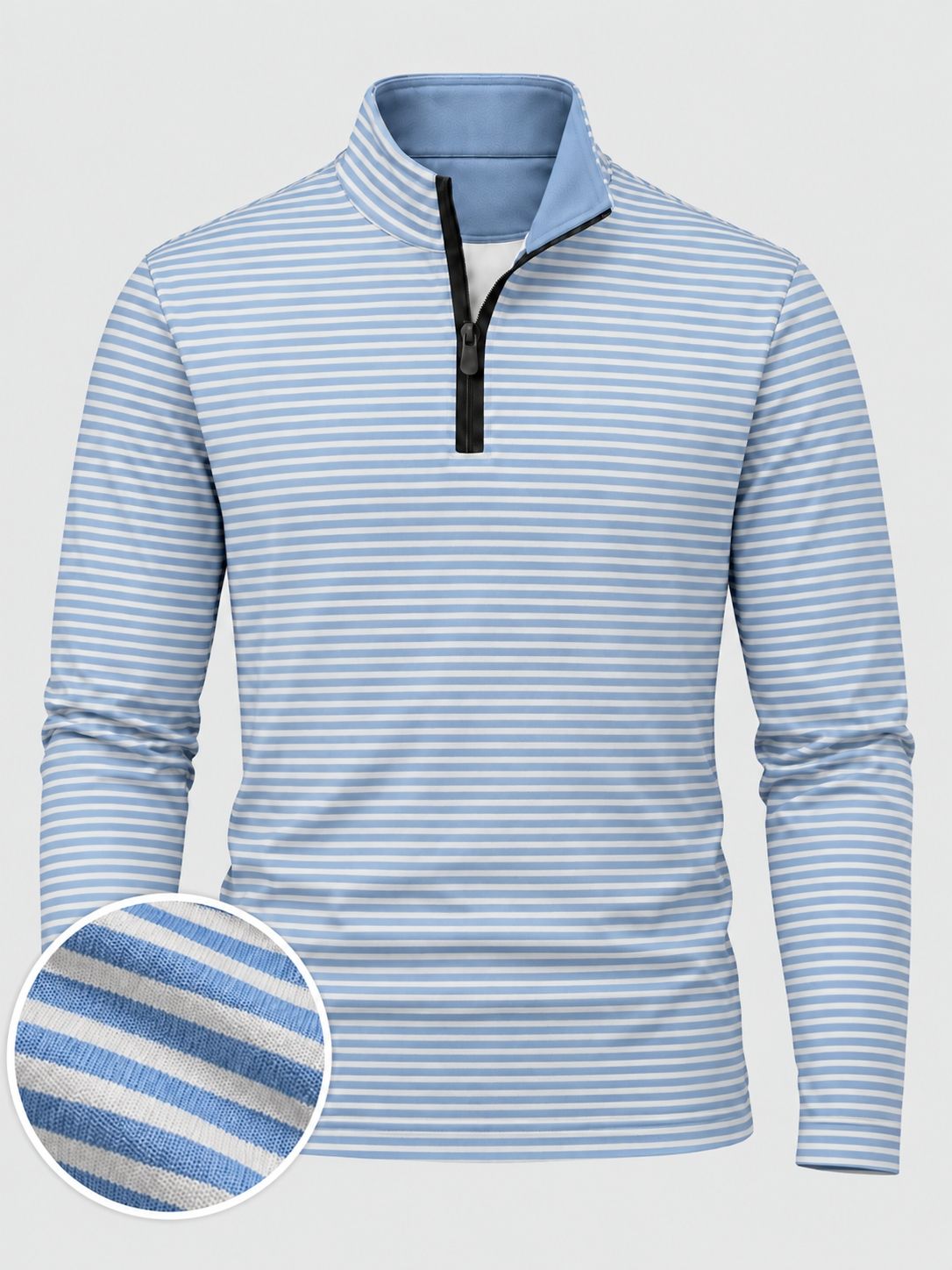 Light Blue Horizontal Stripe Print Performance Golf Quarter-Zip Pullover