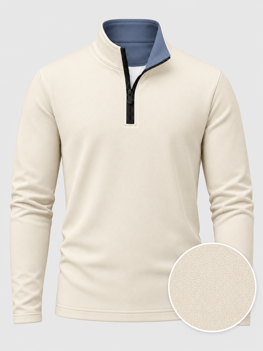 Ivory Cream Solid Color Print Performance Golf Quarter-Zip Pullover