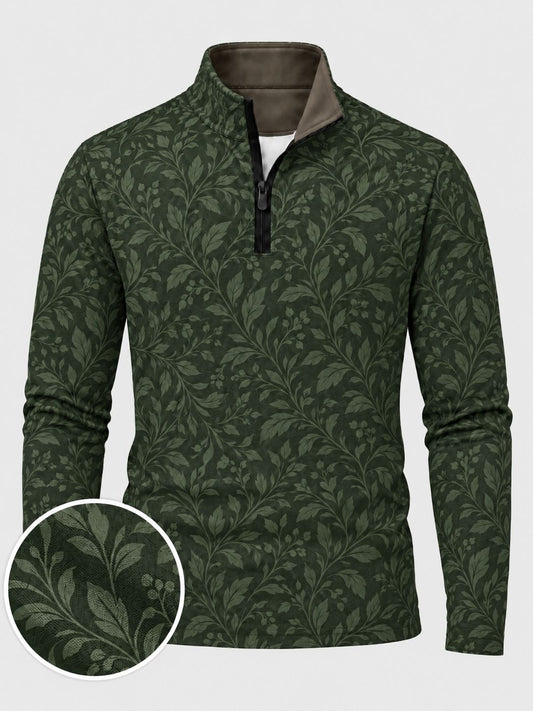 Dark Forest Green Botanical Print Performance Golf Quarter-Zip Pullover