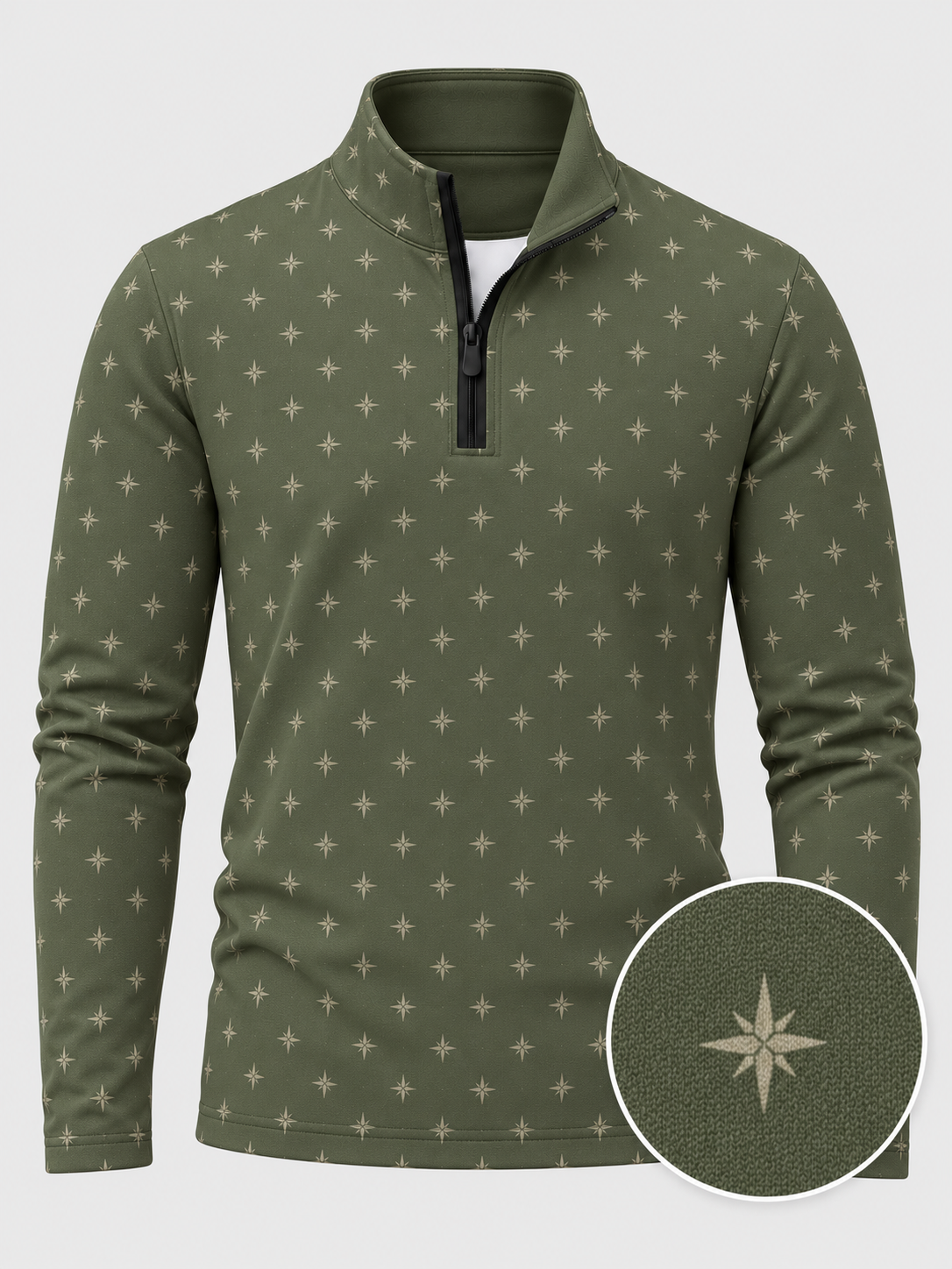 Olive Green Starburst Print Performance Golf Quarter-Zip Pullover