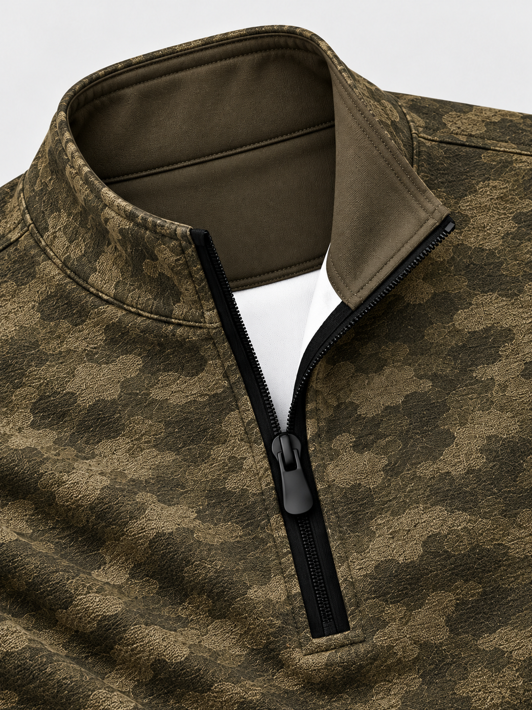 Olive Green Camo Print Performance Golf Quarter-Zip Pullover