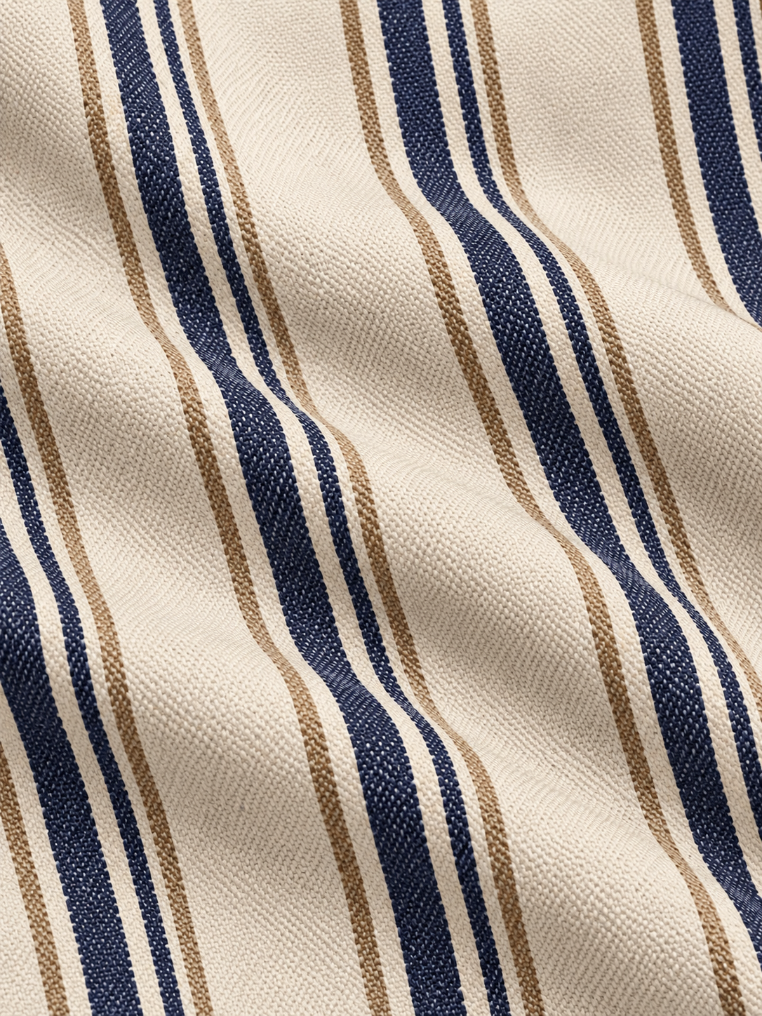 Cream Navy Blue Vertical Stripe Print Men's Golf Quarter-Zip Pullover