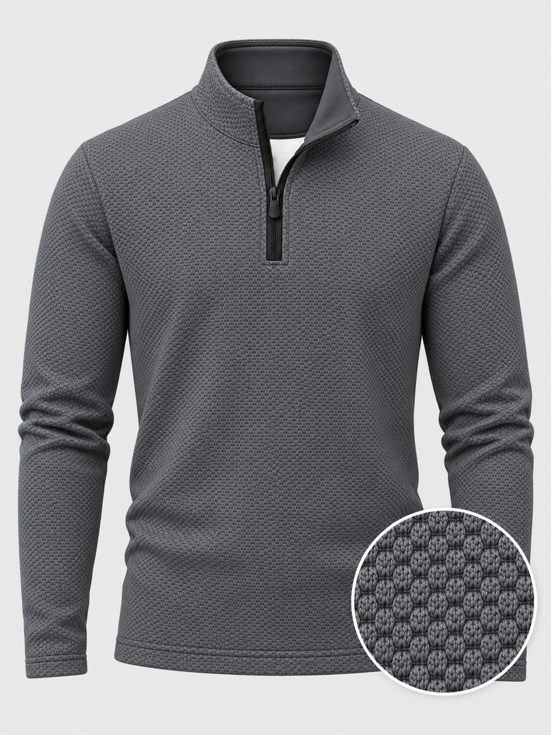 Charcoal Gray Waffle Texture Print Performance Golf Quarter-Zip Pullover