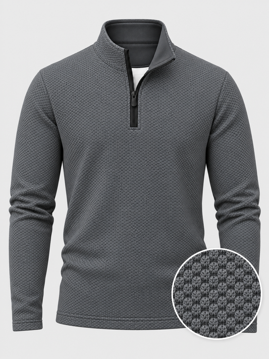 Charcoal Gray Waffle Texture Print Performance Golf Quarter-Zip Pullover
