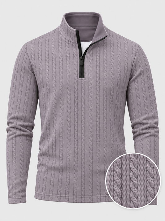 Dusty Lavender Cable Knit Print Performance Golf Quarter-Zip Pullover