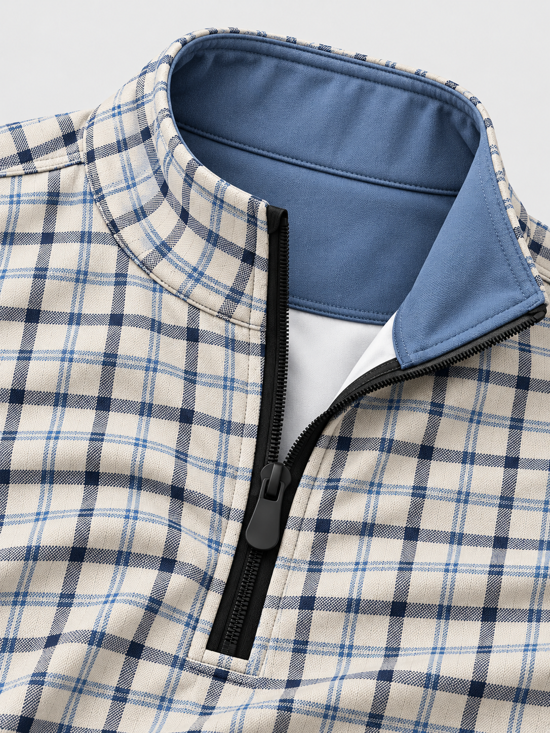 Heritage Blue Checkered Print Men's Golf Quarter-Zip Pullover