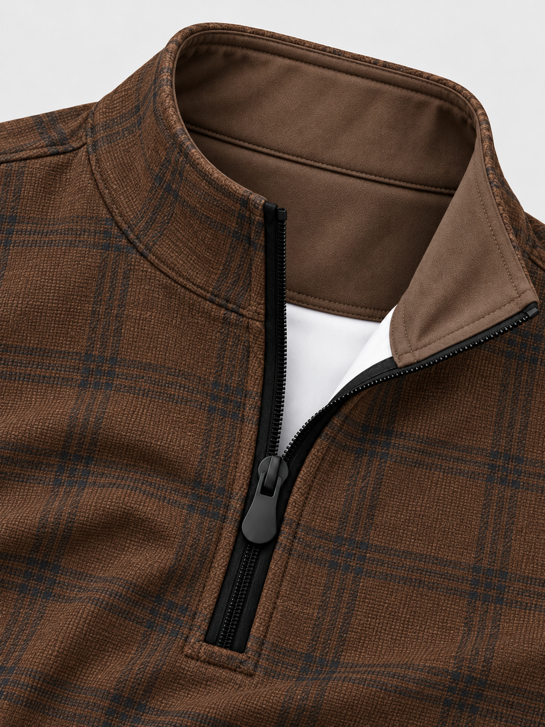 Rich Brown Windowpane Plaid Print Performance Golf Quarter-Zip Pullover