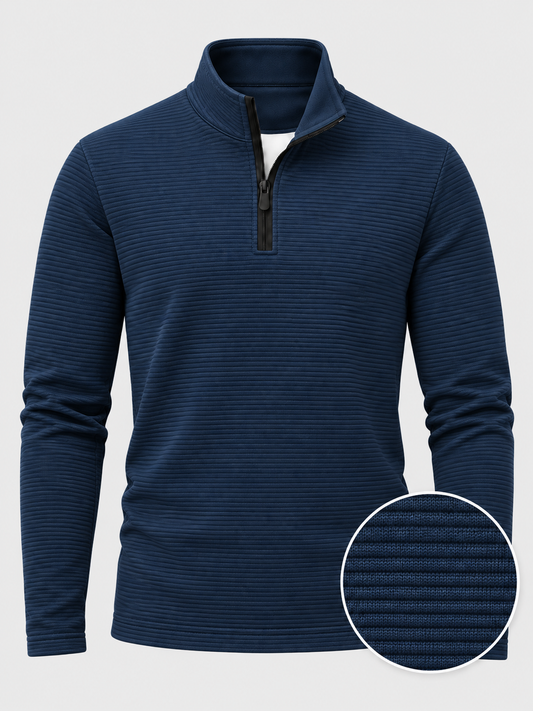 Deep Navy Ribbed Texture Print Performance Golf Quarter-Zip Pullover