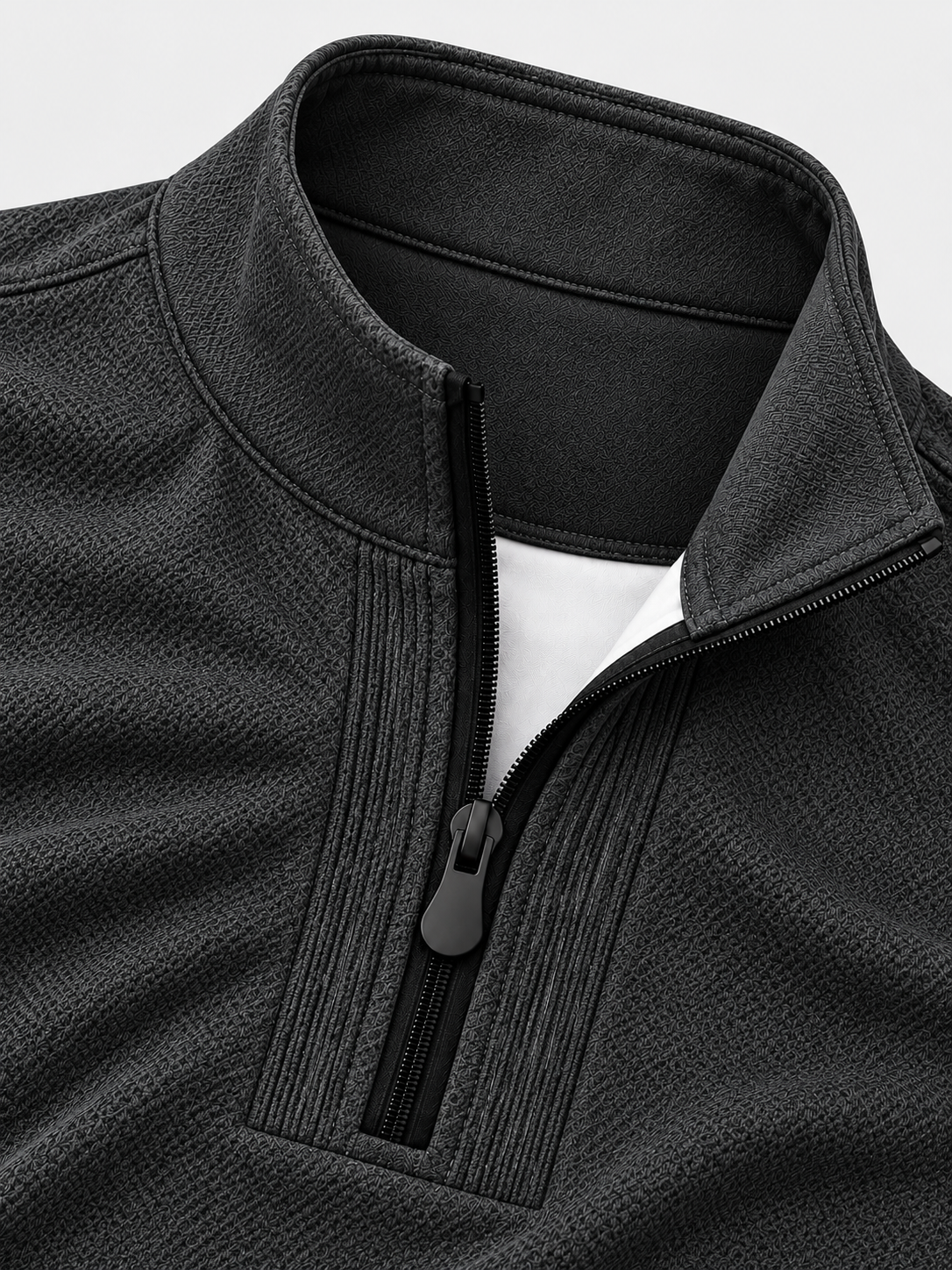 Charcoal Gray Micro-Knit Texture Print Performance Golf Quarter-Zip Pullover