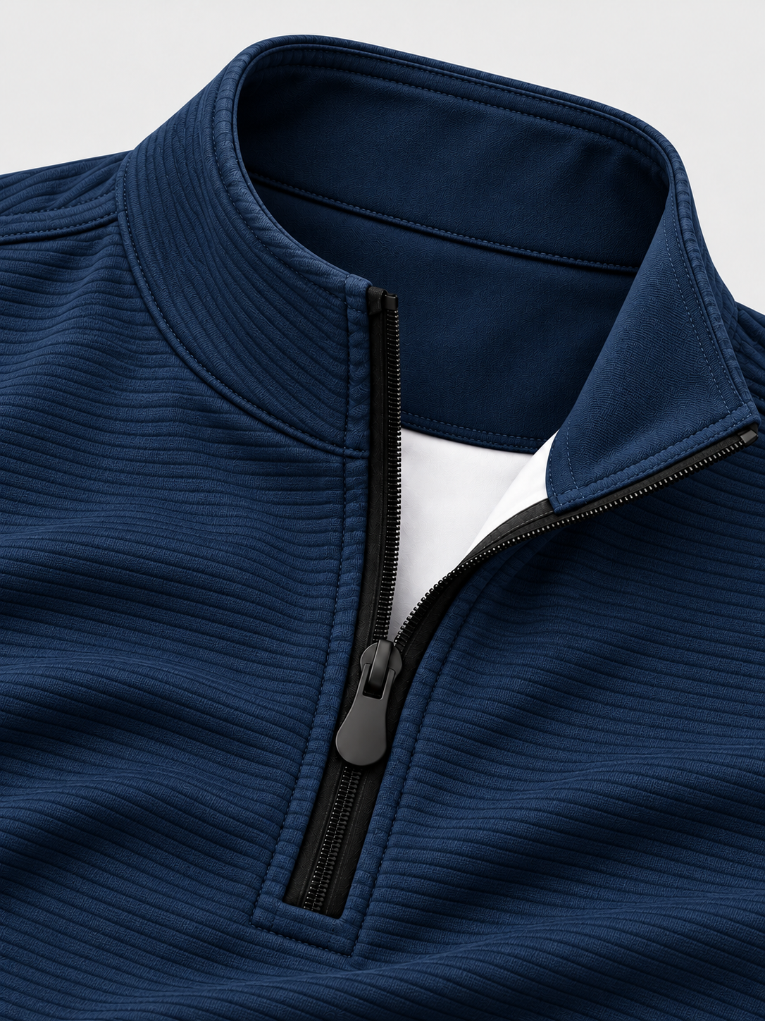 Deep Navy Ribbed Texture Print Performance Golf Quarter-Zip Pullover