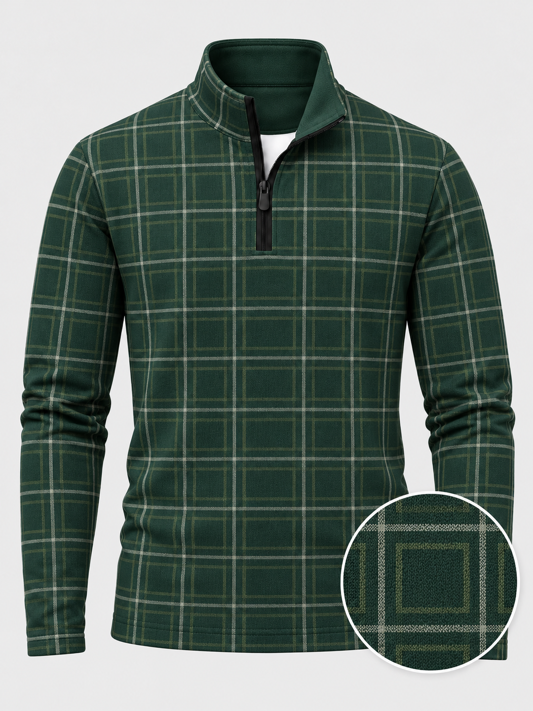 Evergreen Windowpane Plaid Print Performance Golf Quarter-Zip Pullover