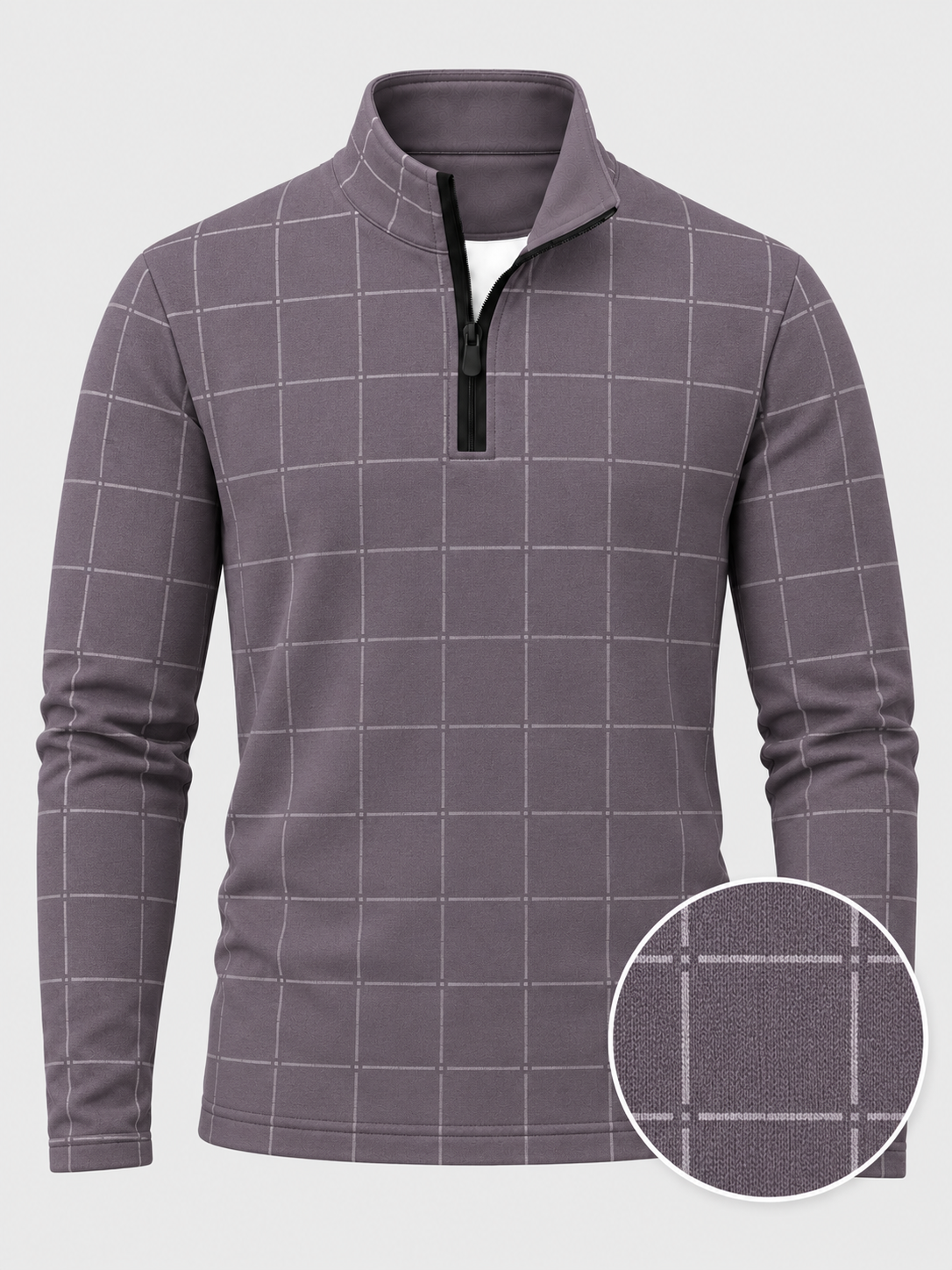 Dusty Mauve Minimalist Windowpane Print Performance Golf Quarter-Zip Pullover
