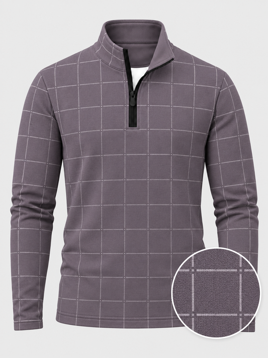 Dusty Mauve Minimalist Windowpane Print Performance Golf Quarter-Zip Pullover