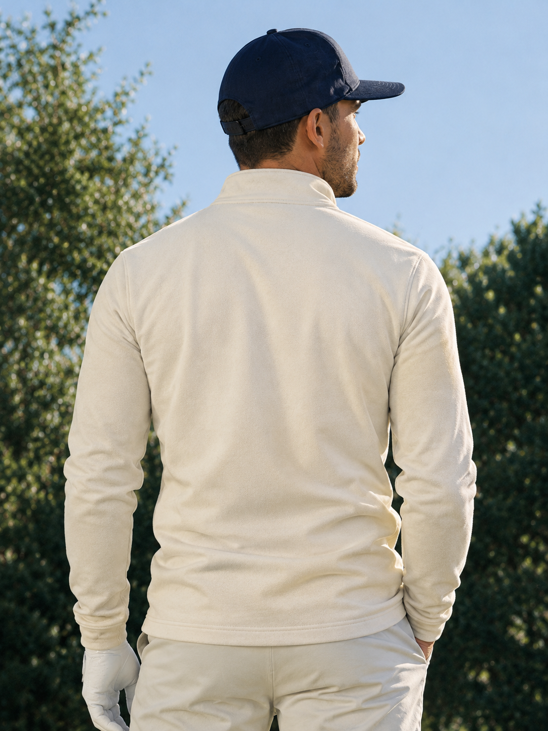 Ivory Cream Solid Color Print Performance Golf Quarter-Zip Pullover