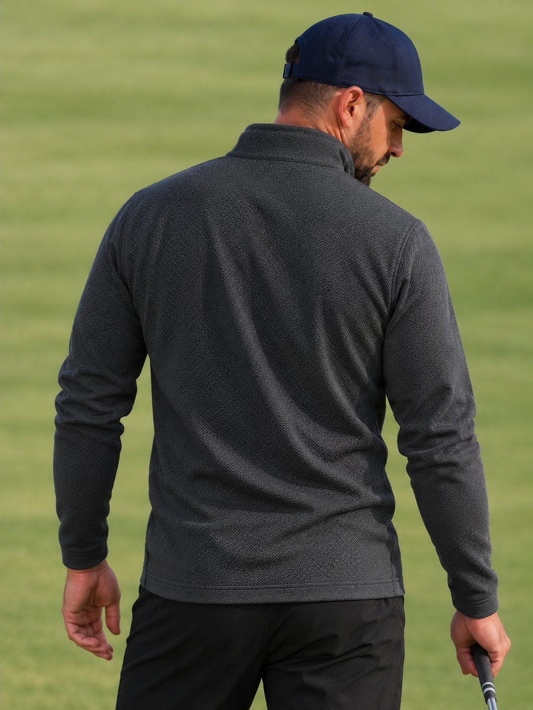 Charcoal Gray Micro-Knit Texture Print Performance Golf Quarter-Zip Pullover