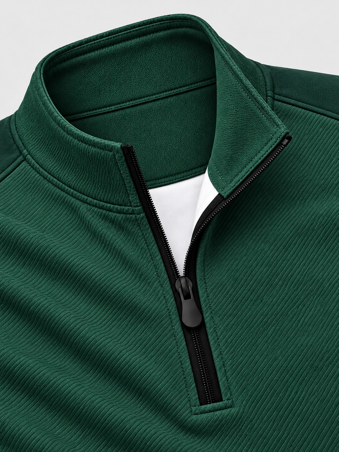 Forest Green Diagonal Ribbed Texture Print Performance Golf Quarter-Zip Pullover