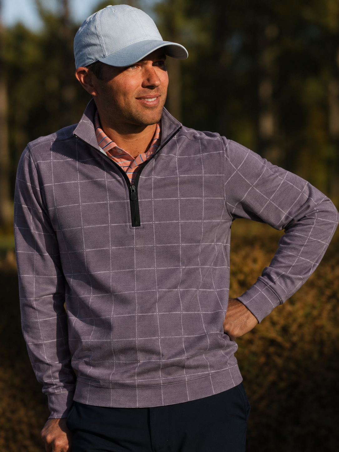 Dusty Mauve Minimalist Windowpane Print Performance Golf Quarter-Zip Pullover