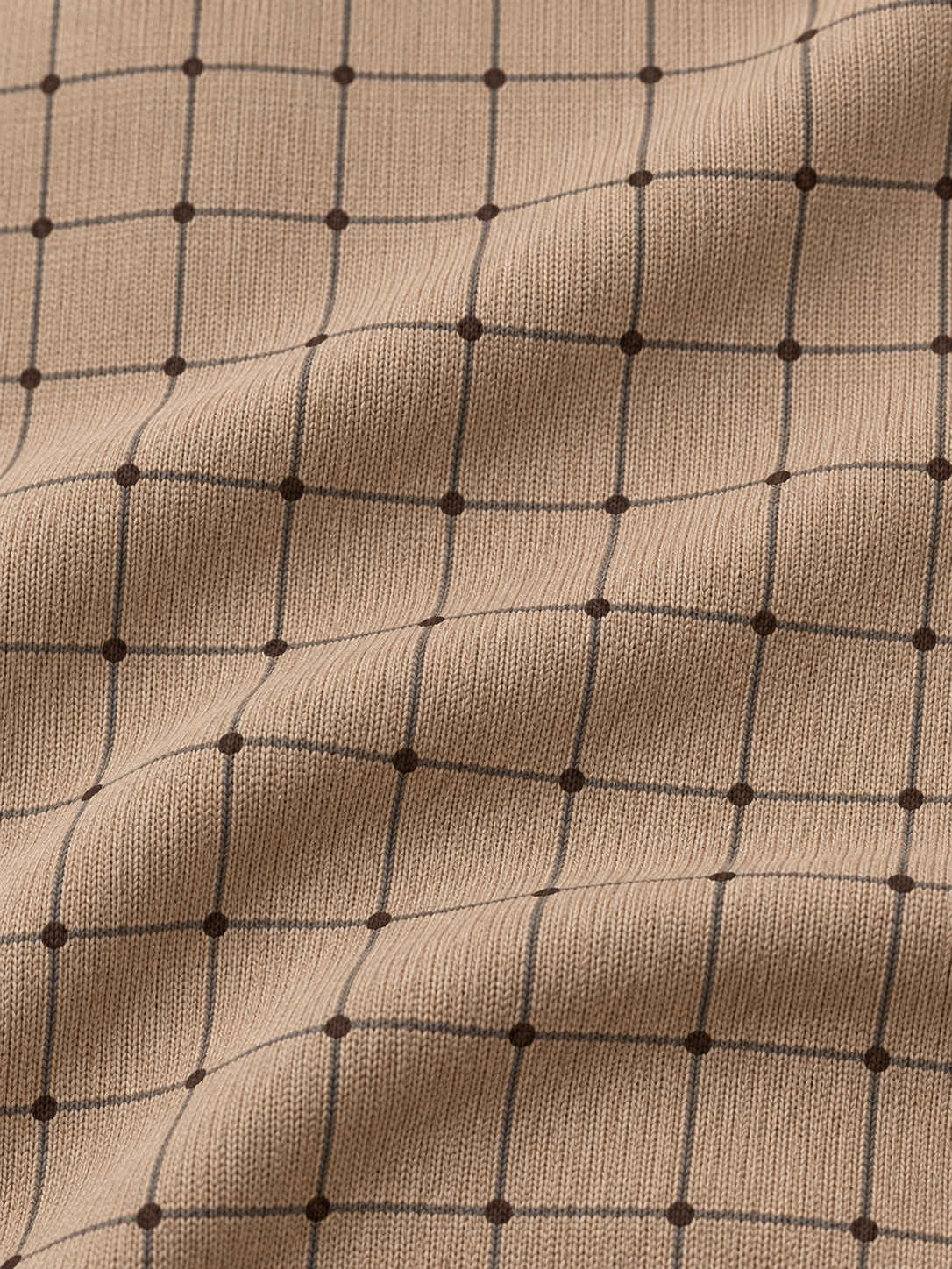 Sand Beige Dotted Windowpane Check Print Performance Golf Quarter-Zip Pullover