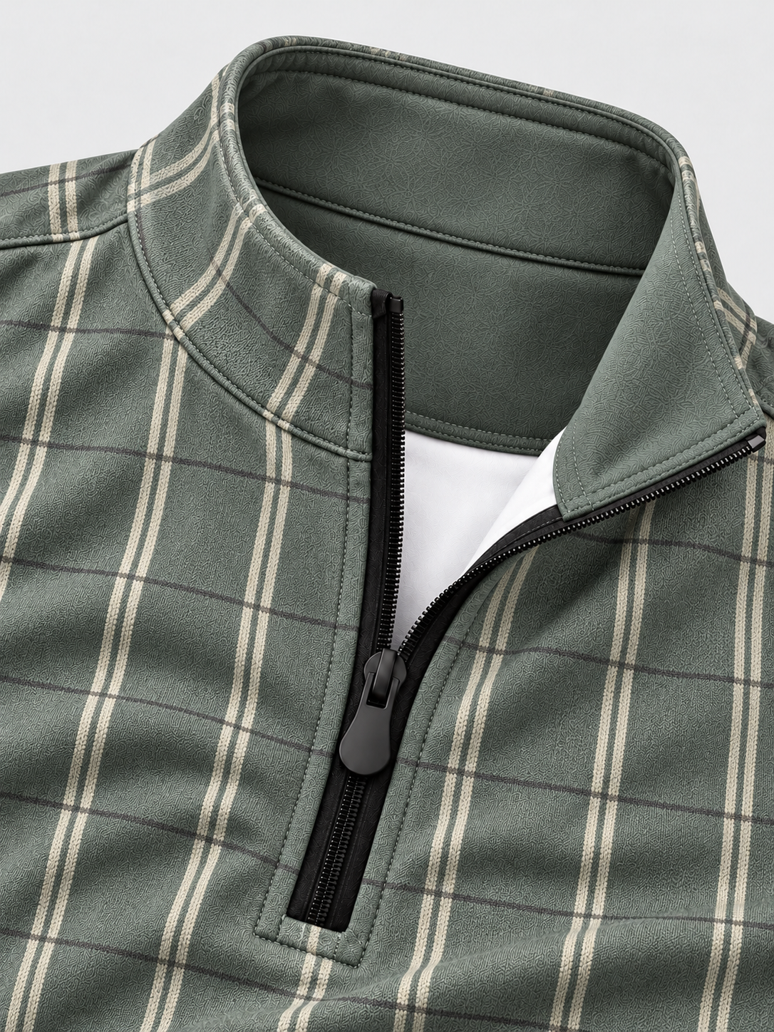 Sage Green Windowpane Plaid Print Performance Golf Quarter-Zip Pullover