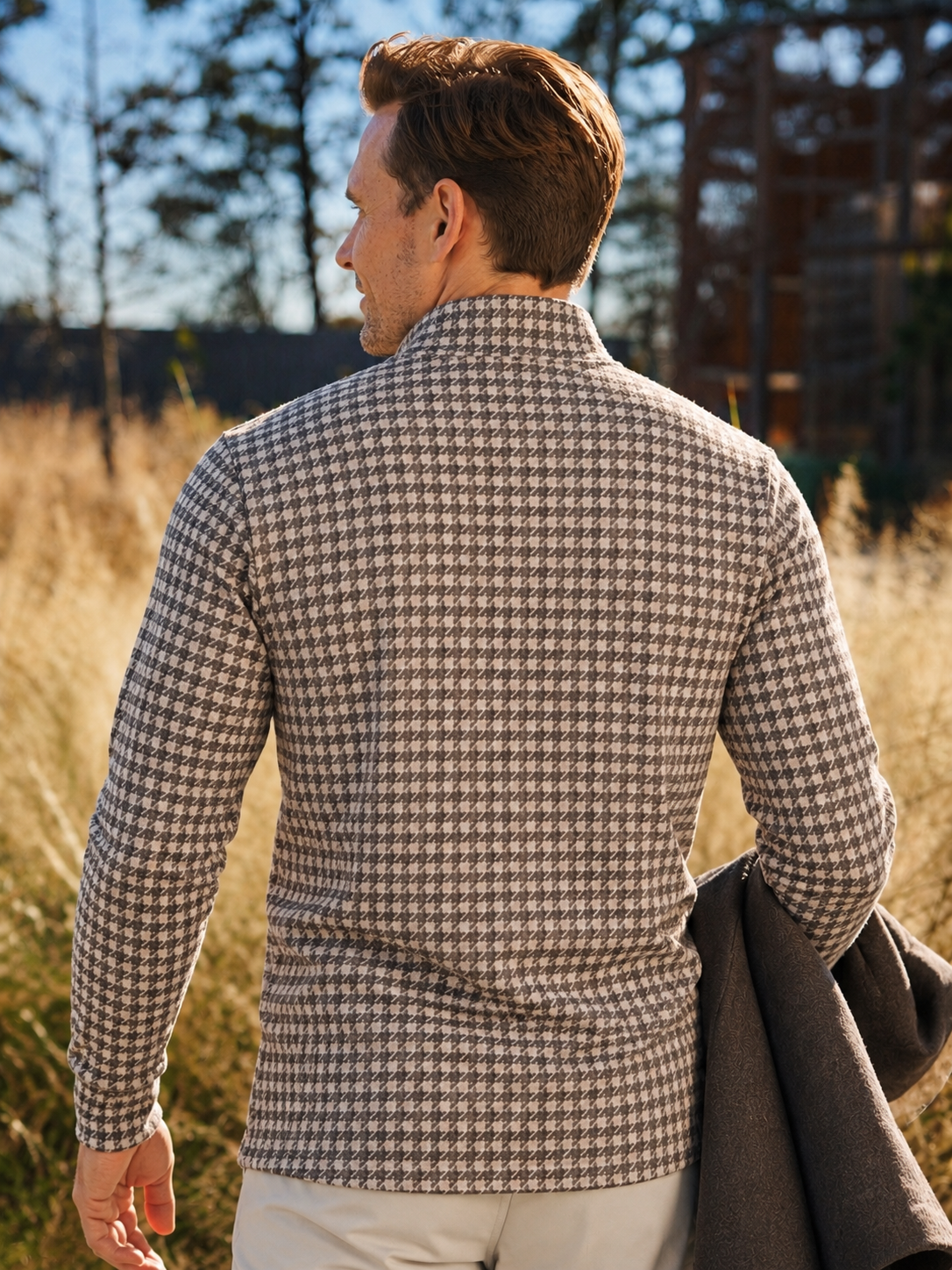 Brown Houndstooth Performance Golf Quarter-Zip Pullover