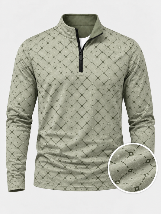 Sage Green Geometric Performance Golf Quarter-Zip Pullover