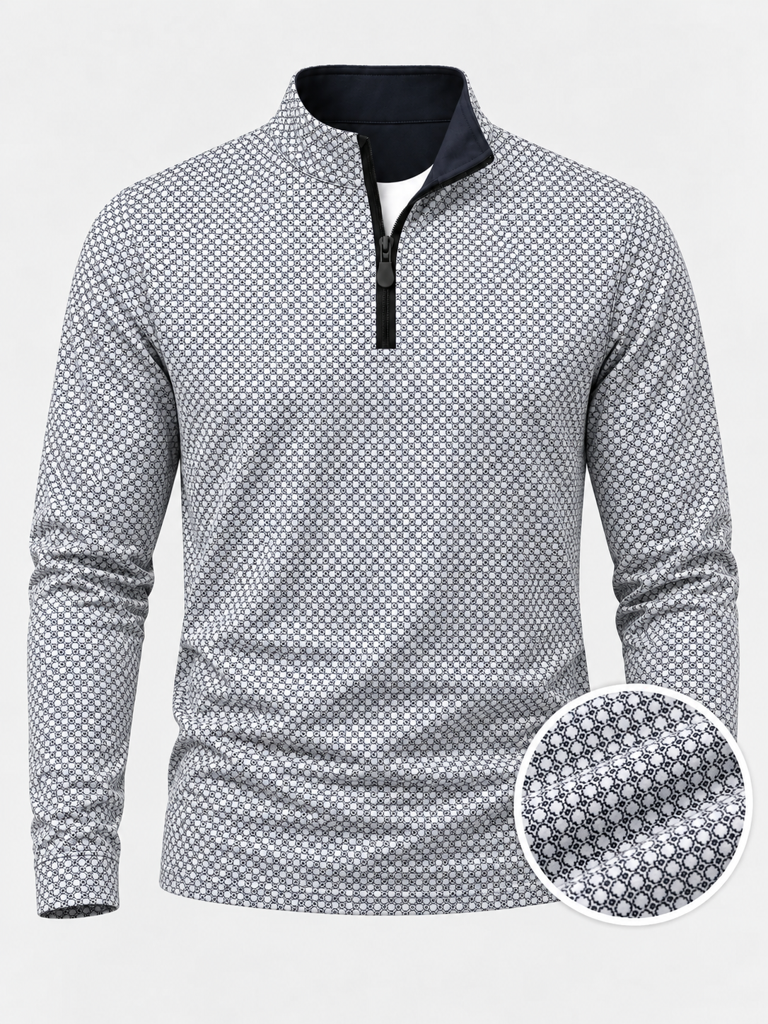 Black and White Geometric Print Performance Golf Quarter-Zip Pullover