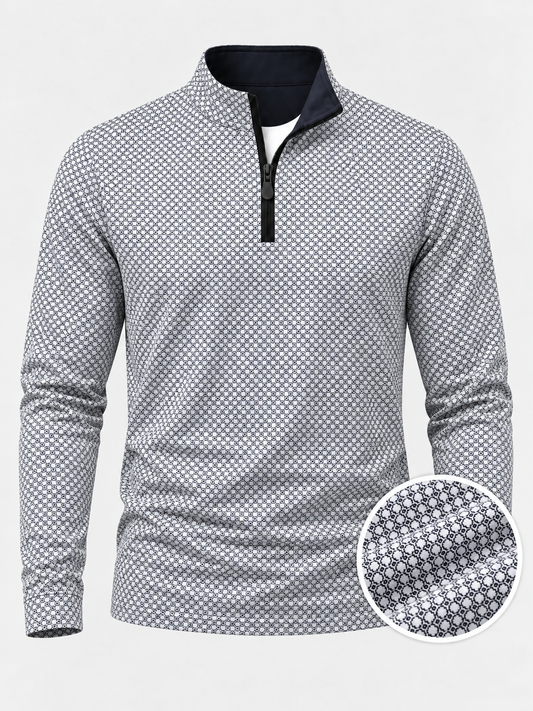 Black and White Geometric Print Performance Golf Quarter-Zip Pullover