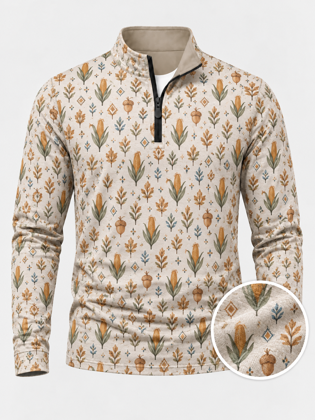Cream Harvest Print Performance Golf Quarter-Zip Pullover