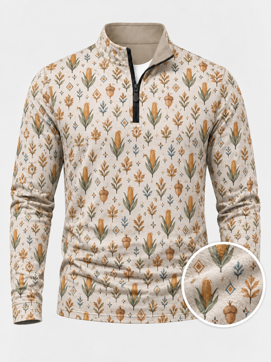Cream Harvest Print Performance Golf Quarter-Zip Pullover