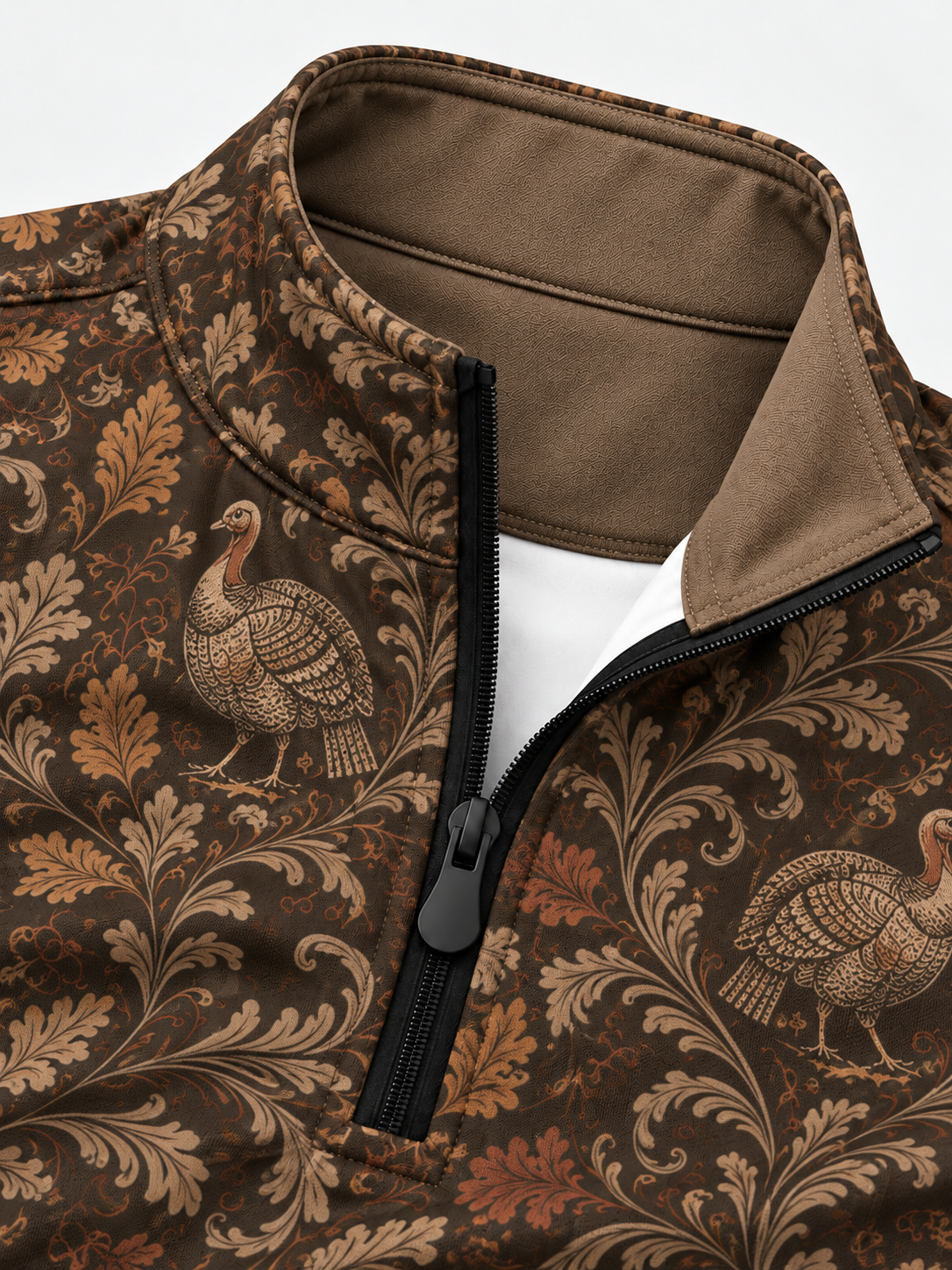 Dark Brown Vintage Turkey Print Performance Golf Quarter-Zip Pullover