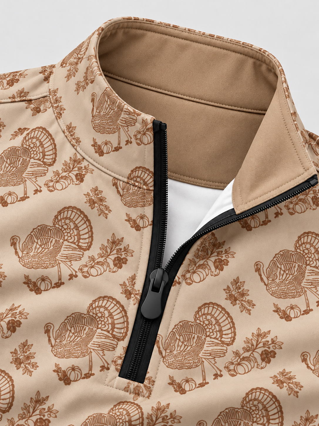 Beige Vintage Turkey Print Performance Golf Quarter-Zip Pullover