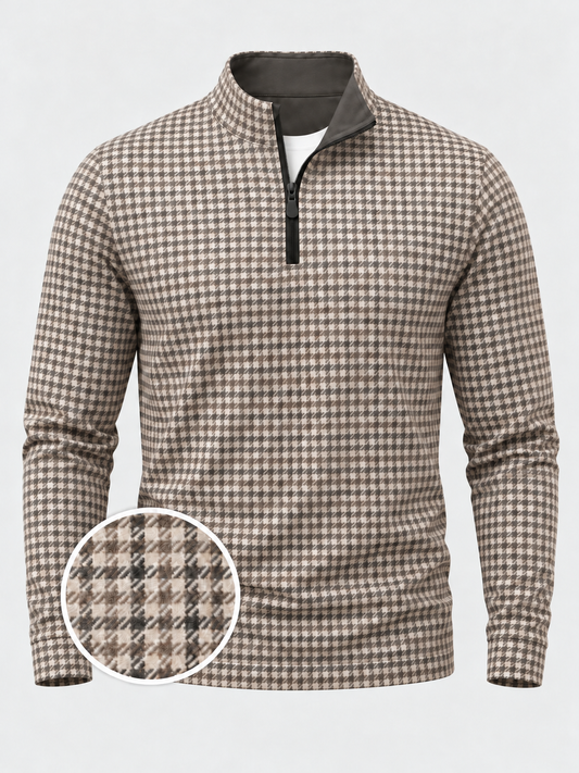 Brown Houndstooth Performance Golf Quarter-Zip Pullover