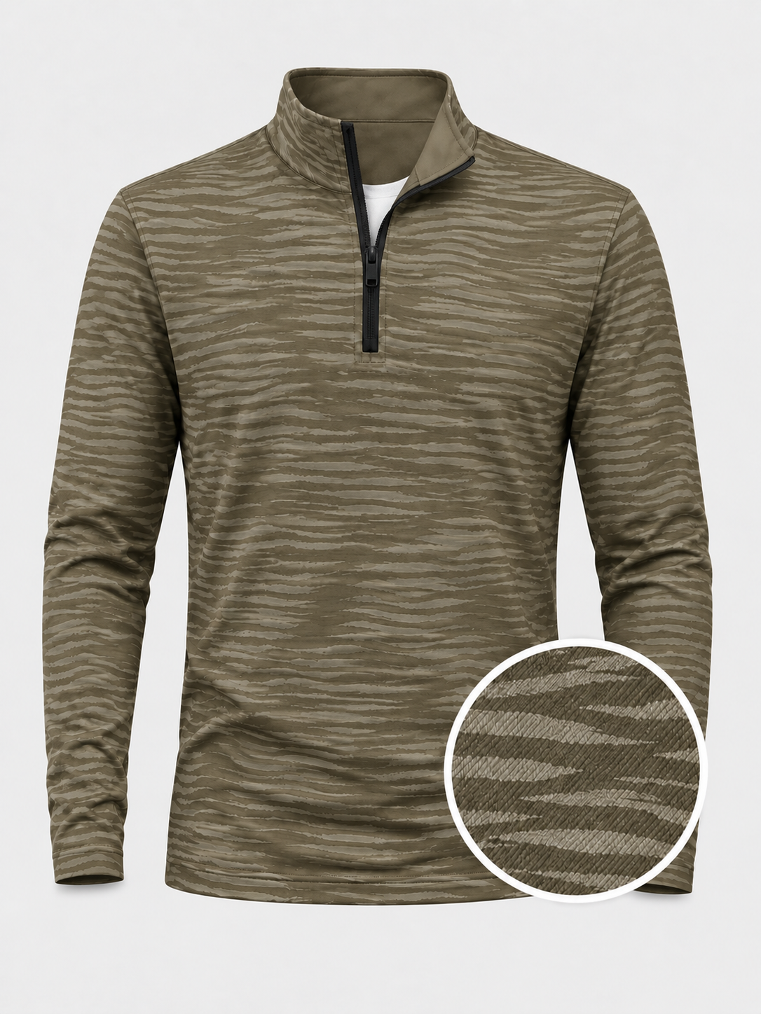 Olive Shadow Stripe Performance Quarter-Zip Pullover