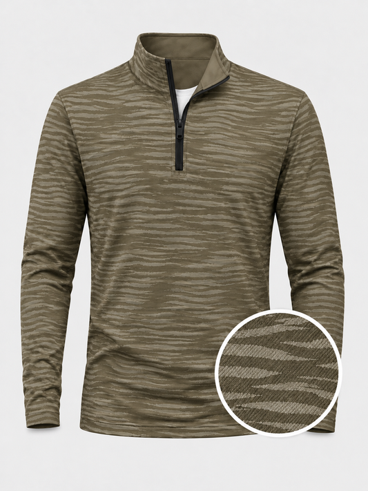 Olive Shadow Stripe Performance Quarter-Zip Pullover