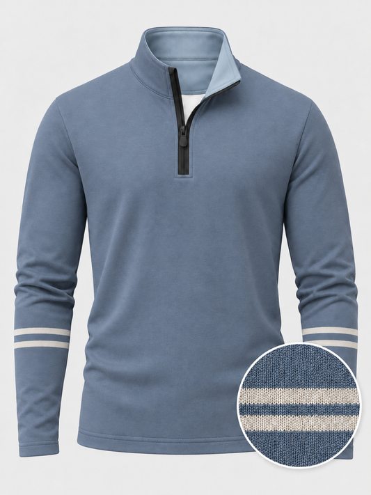 Dusty Blue Double Stripe Print Performance Golf Quarter-Zip Pullover