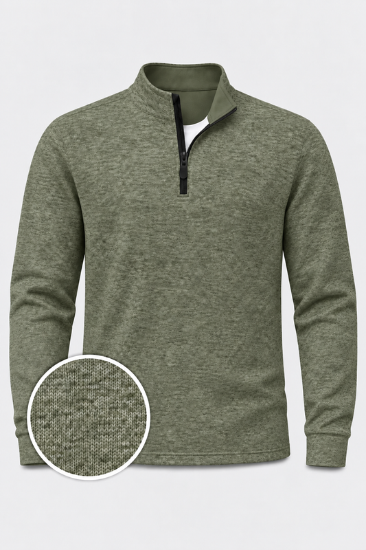 Sage Green Marled Knit Golf Quarter-Zip Pullover