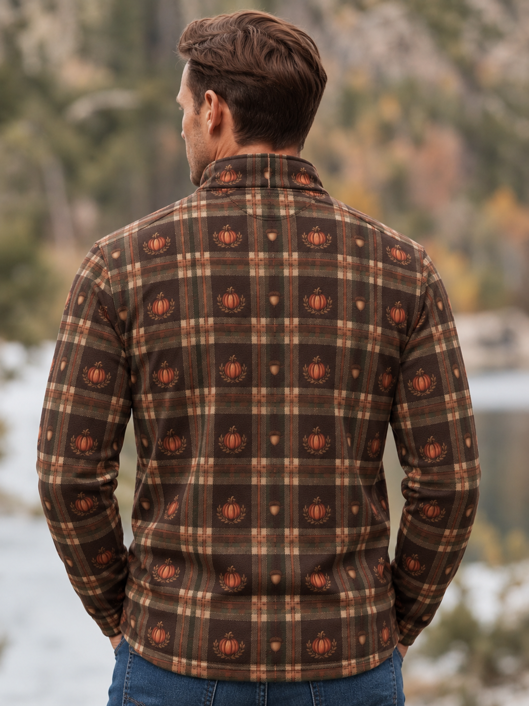 Thanksgiving Pumpkin Acorn Plaid Performance Golf Quarter-Zip Pullover