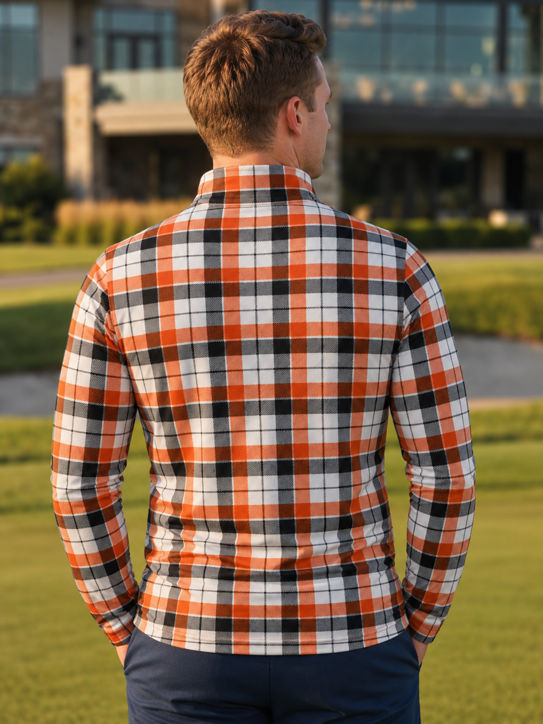 Autumn Orange Plaid Performance Quarter-Zip Pullover