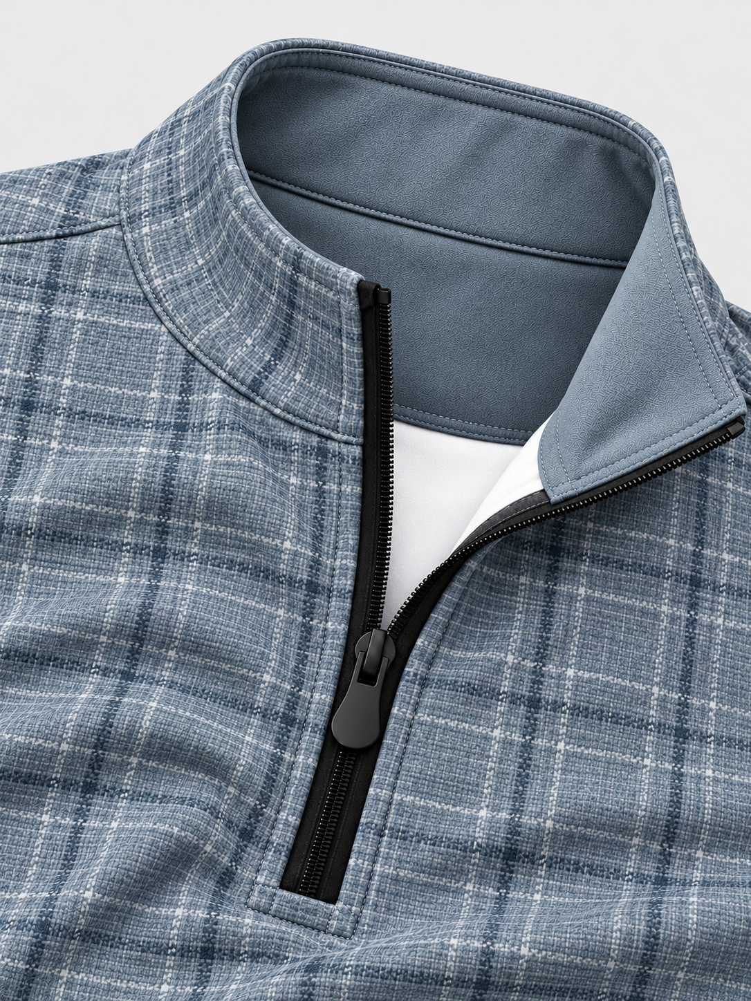 Dusty Blue Crosshatch Plaid Print Performance Golf Quarter-Zip Pullover