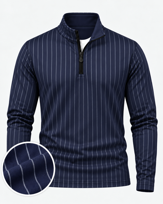 Navy Blue Pinstripe Performance Golf Quarter-Zip Pullover