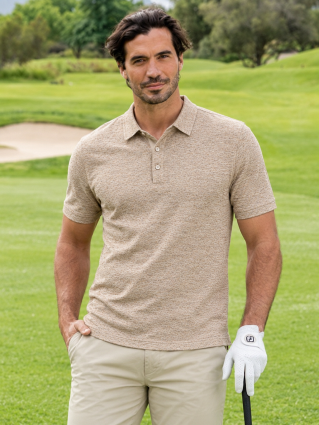 Oatmeal Heather Performance Golf Polo