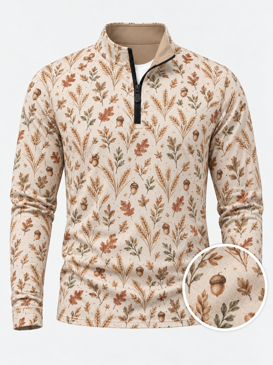Cream Autumn Floral Performance Golf Quarter-Zip Pullover