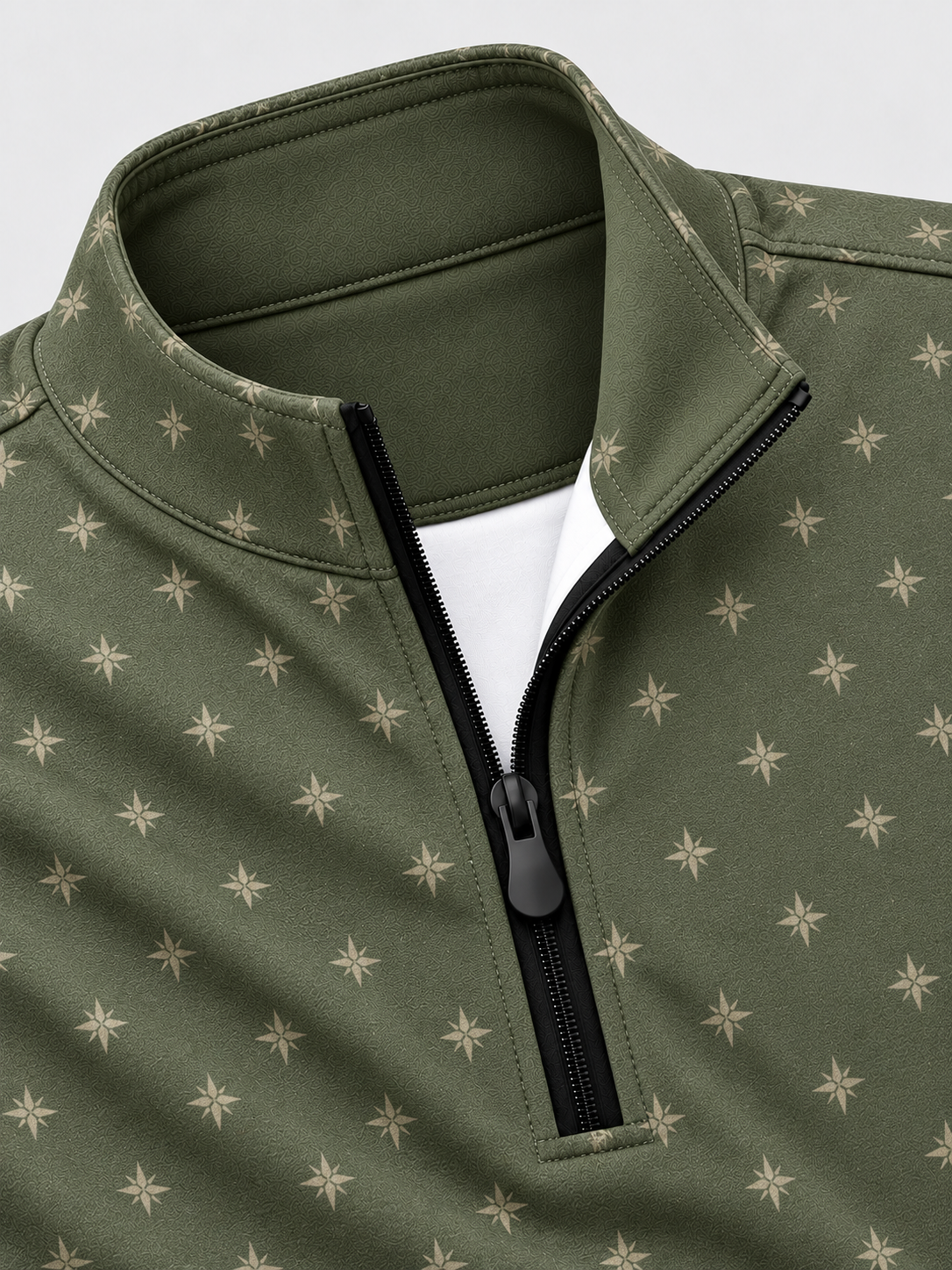 Olive Green Starburst Print Performance Golf Quarter-Zip Pullover
