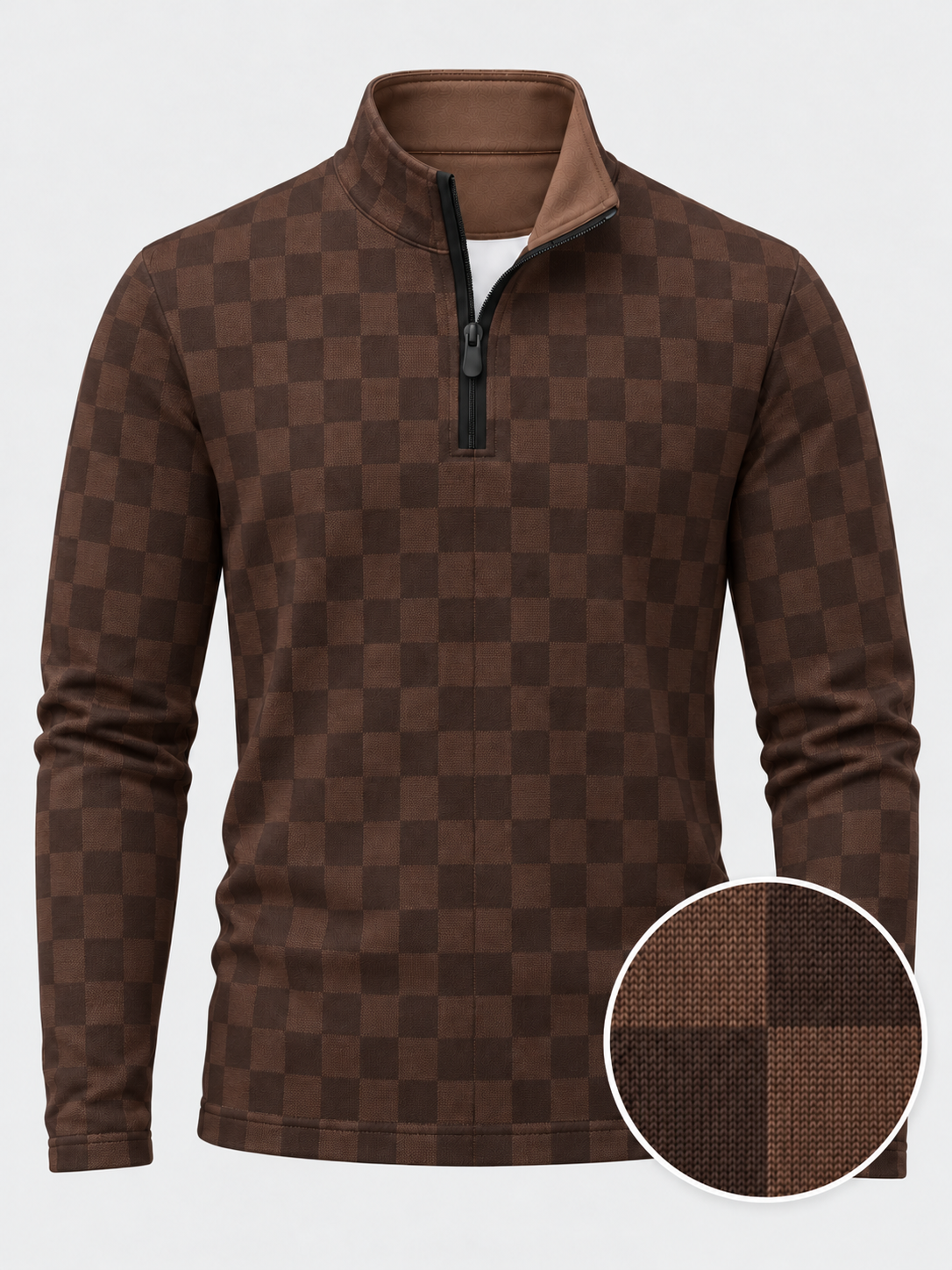 Vintage Chocolate Brown Checkerboard Golf Quarter-Zip Pullover