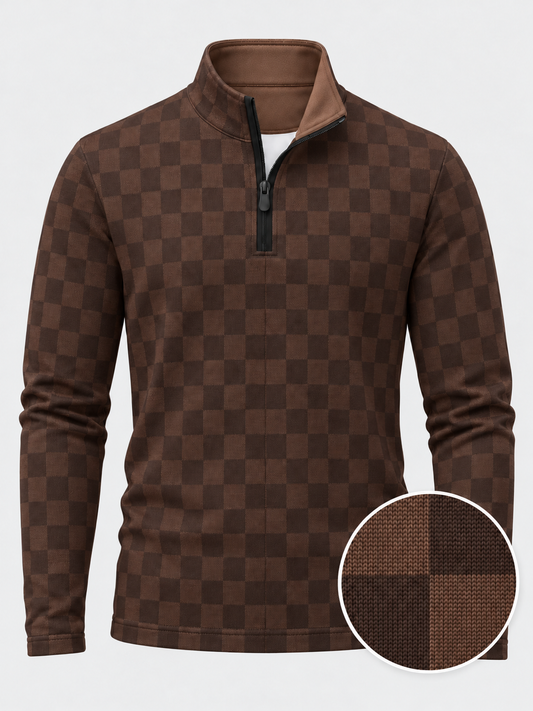 Vintage Chocolate Brown Checkerboard Golf Quarter-Zip Pullover