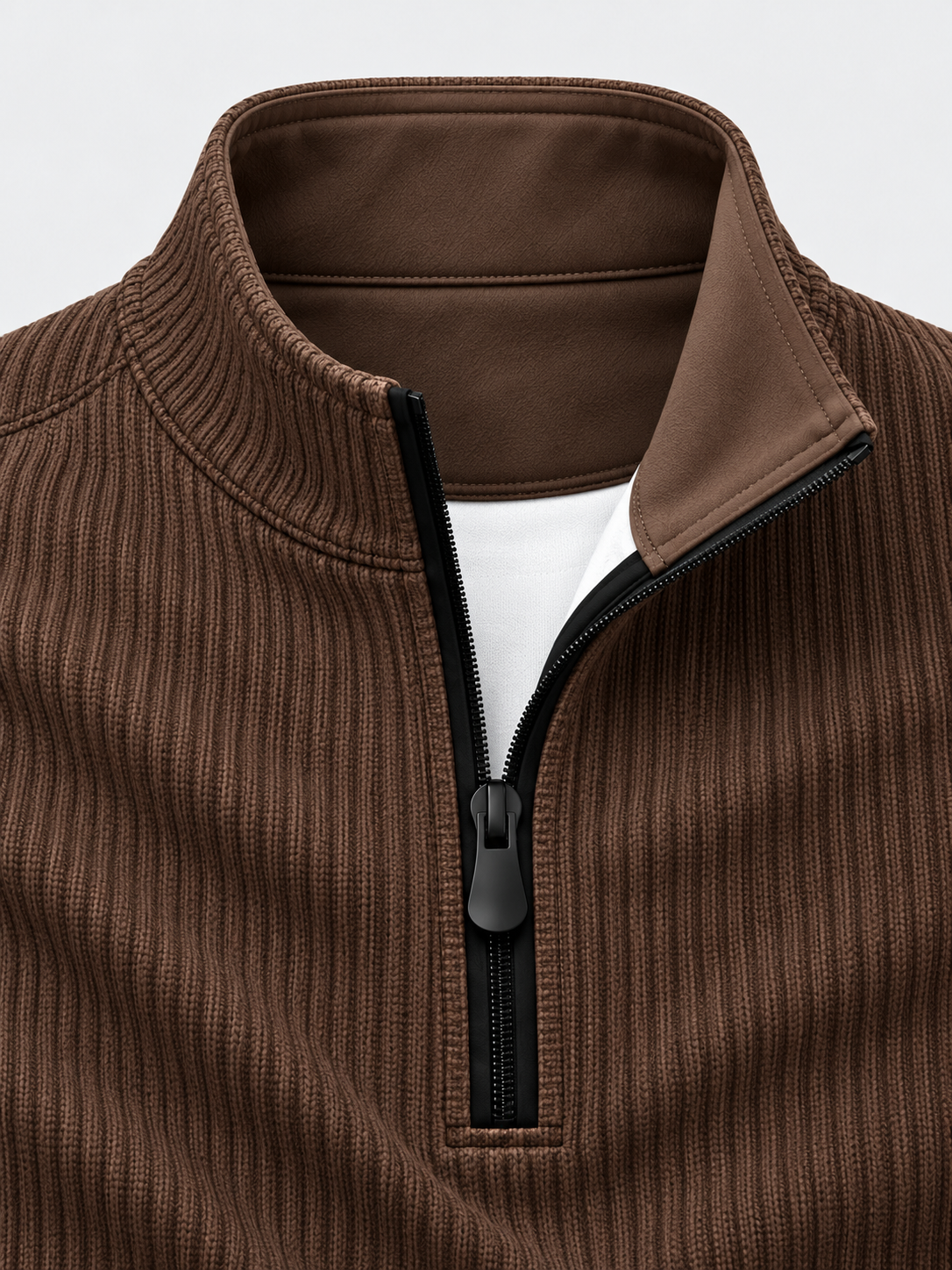 Chocolate Brown Ribbed Texture Print Performance Golf Quarter-Zip Pullover