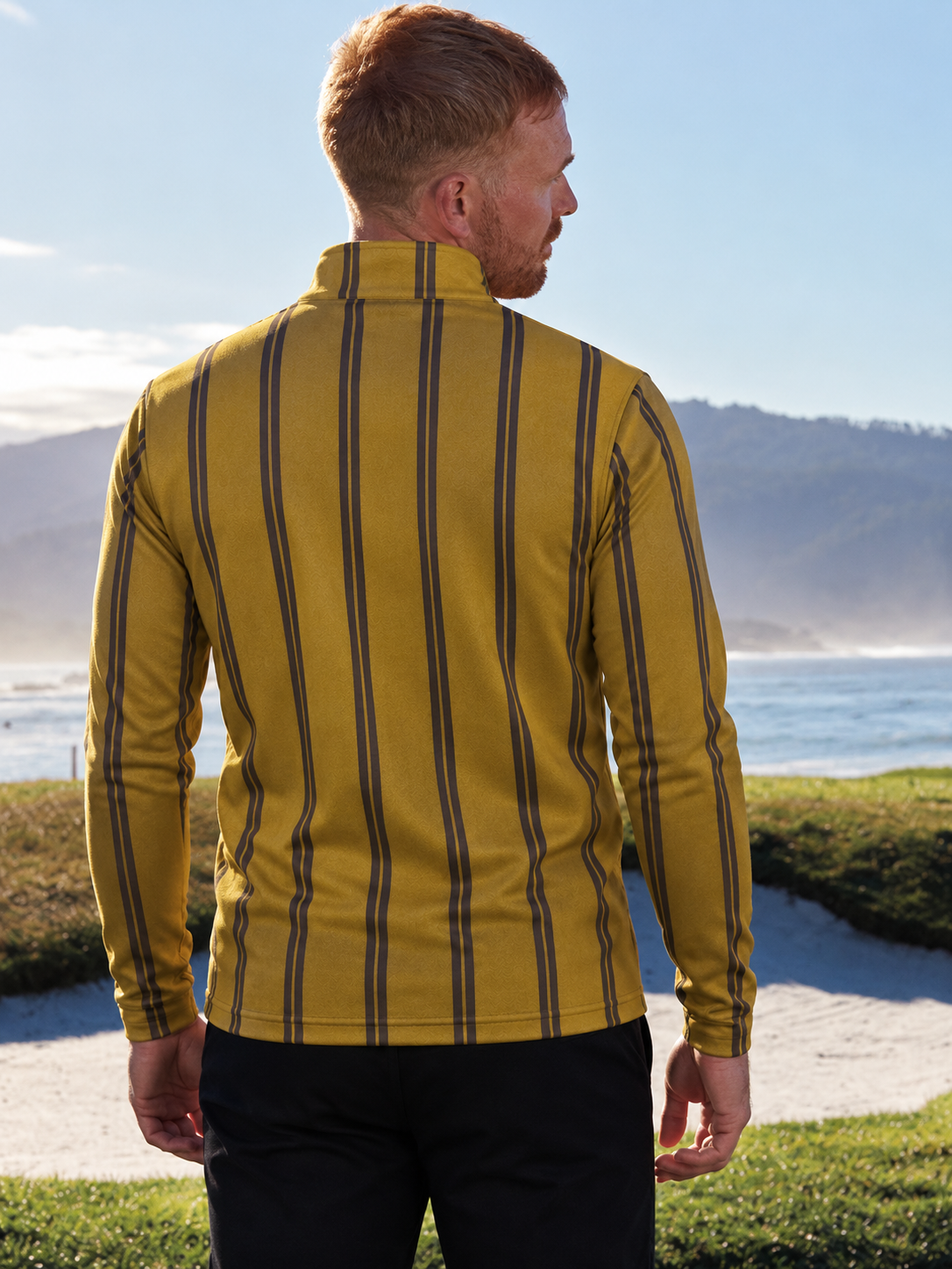 Mustard Yellow Striped Performance Golf Quarter-Zip Pullover
