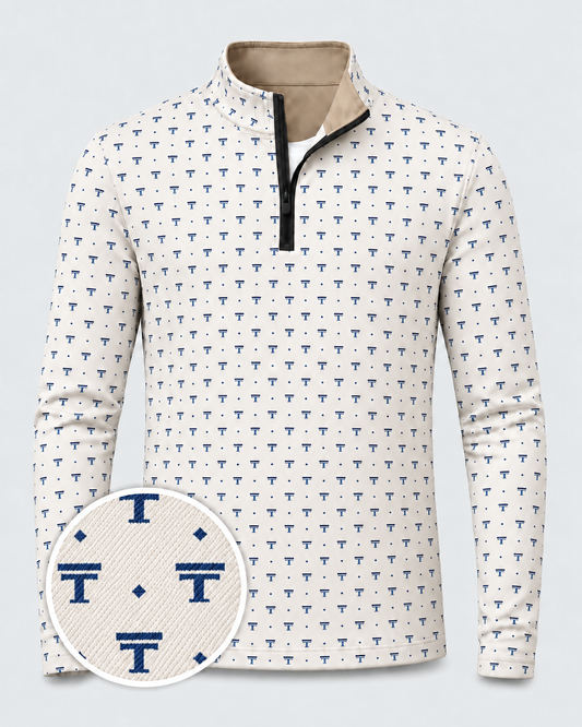 Ivory Micro Emblem Performance Quarter-Zip Pullover